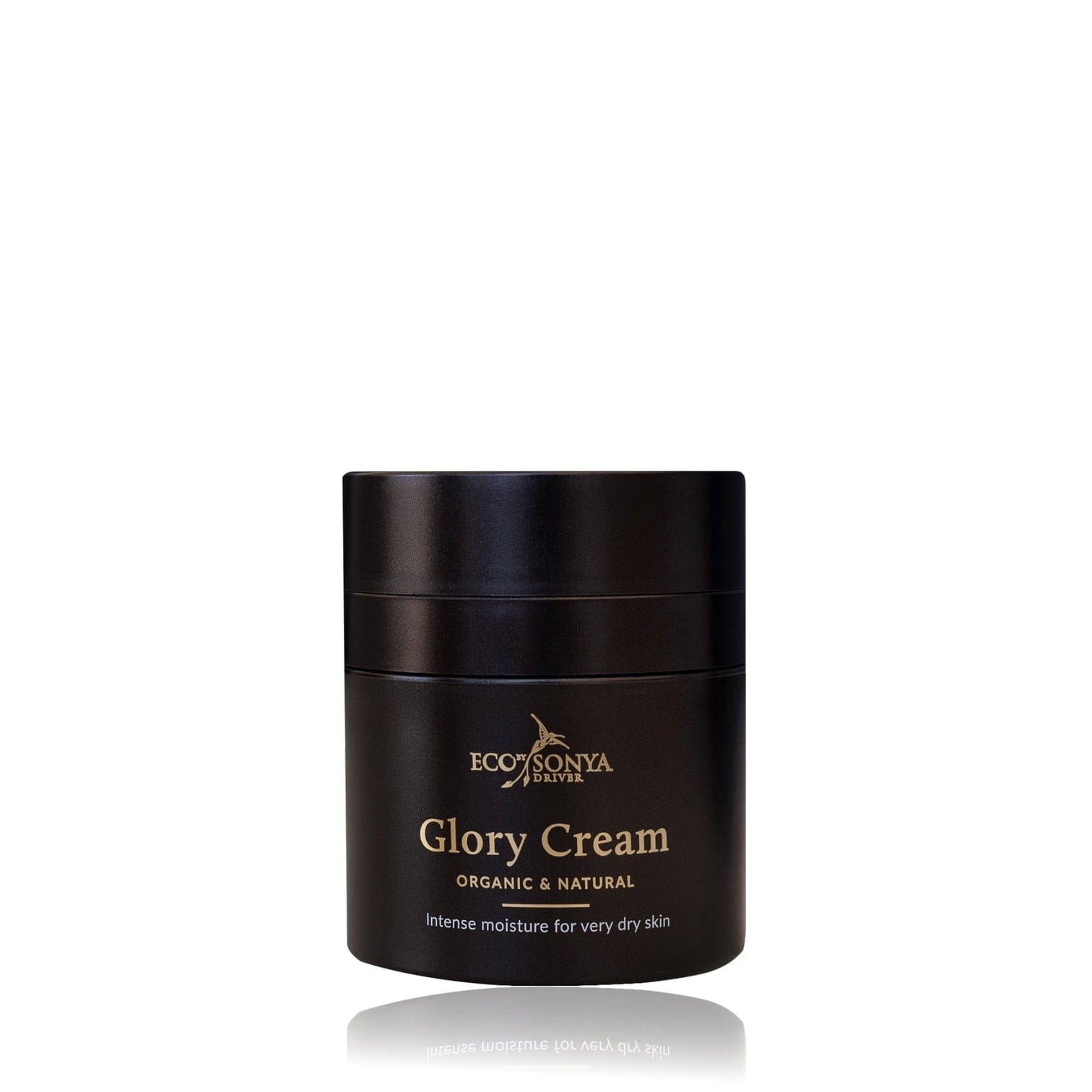 Black jar of Eco by Sonya Glory Cream on a white background