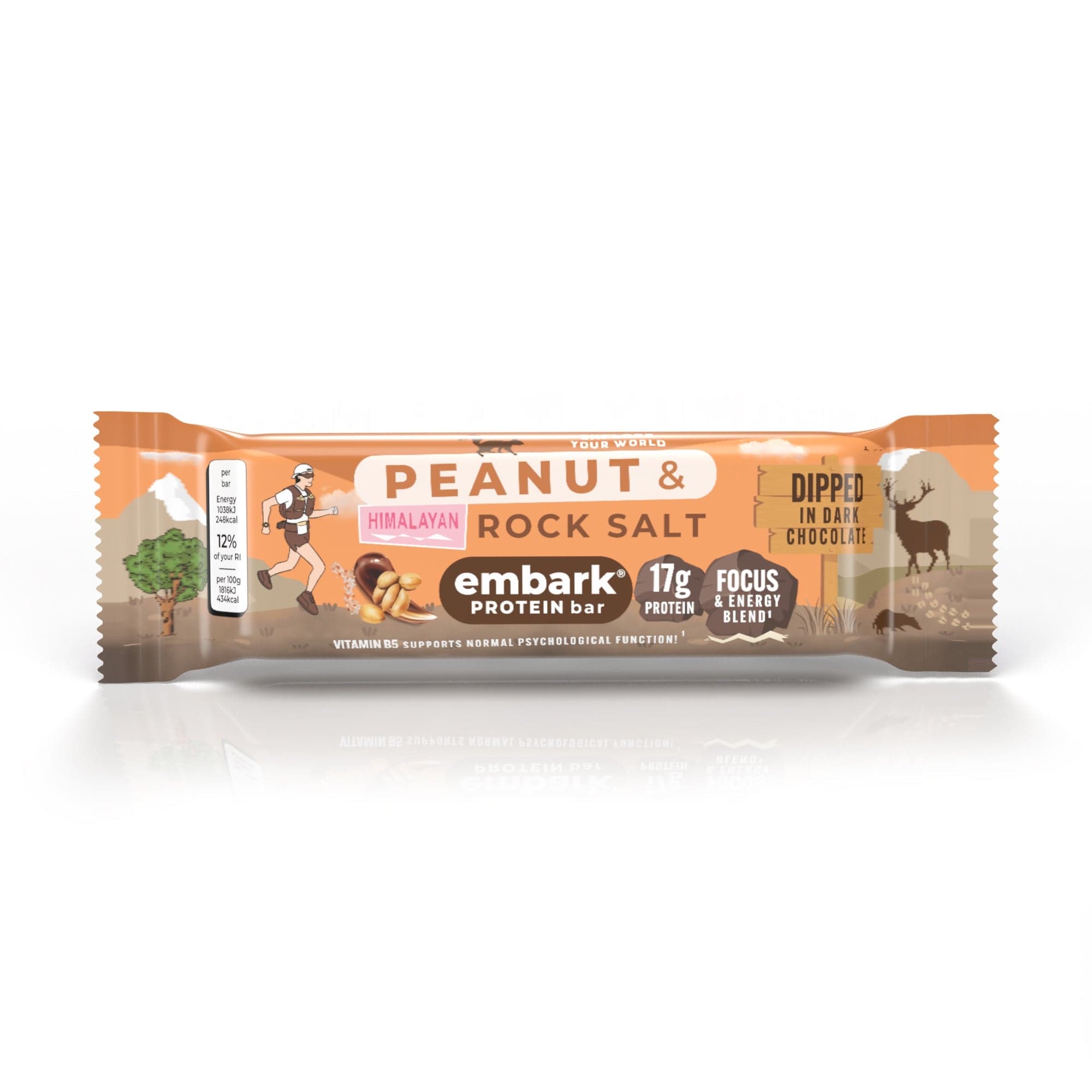 Em bark Protein Bar with Peanut & Rock Salt flavor on a white background