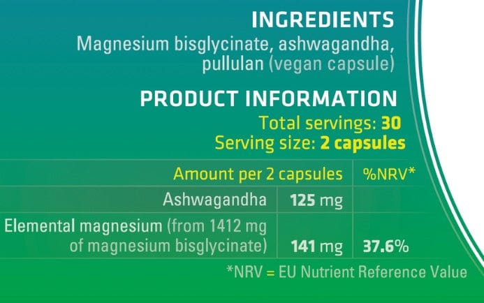 ITL Health AshwaMAG 60 Caps Magnesium Bisglycinate with Ashwagandha