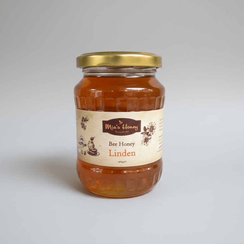 Jar of Mia's Honey Linden on a white background