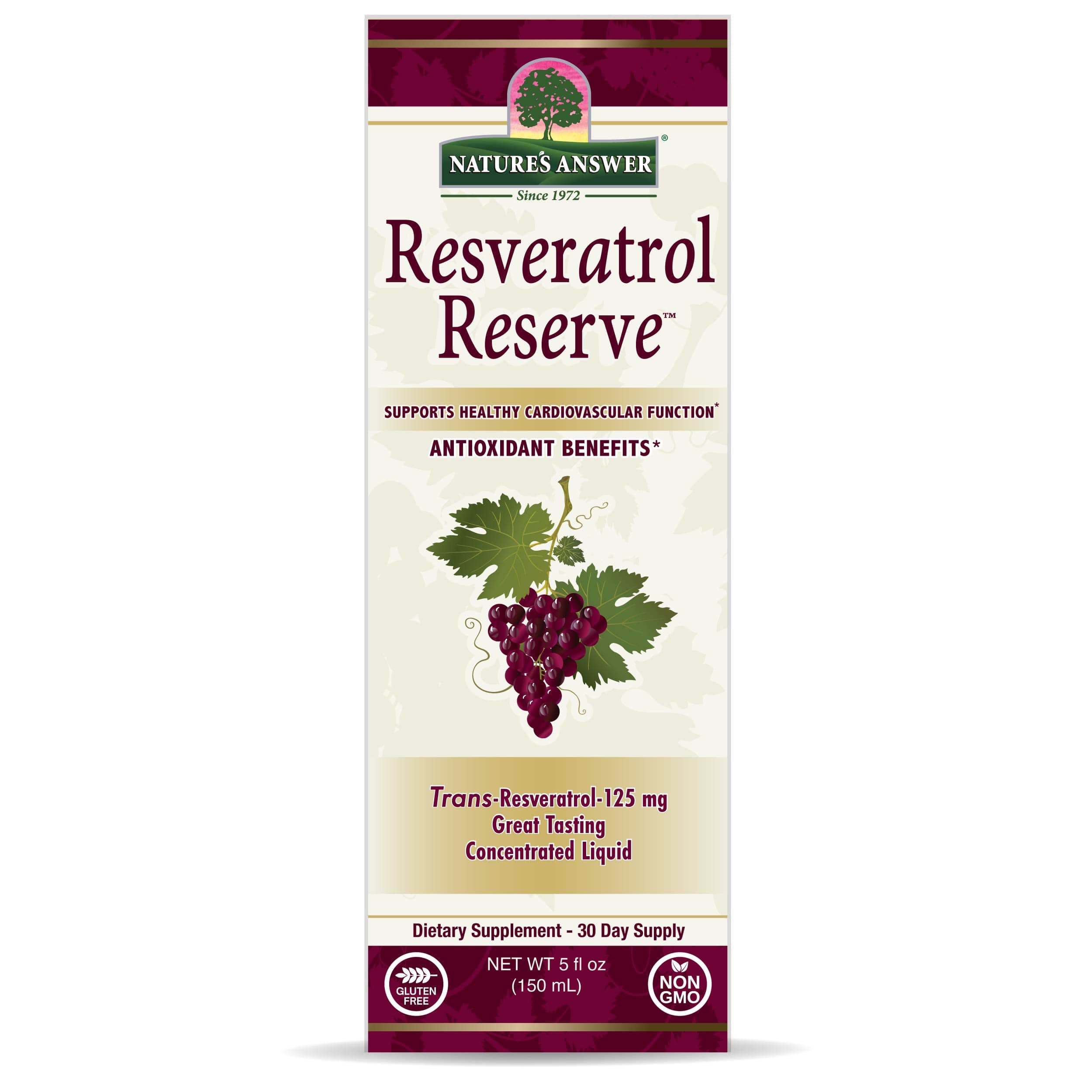 Nature's Answer Resveratrol Reserve supplement packaging on a white background