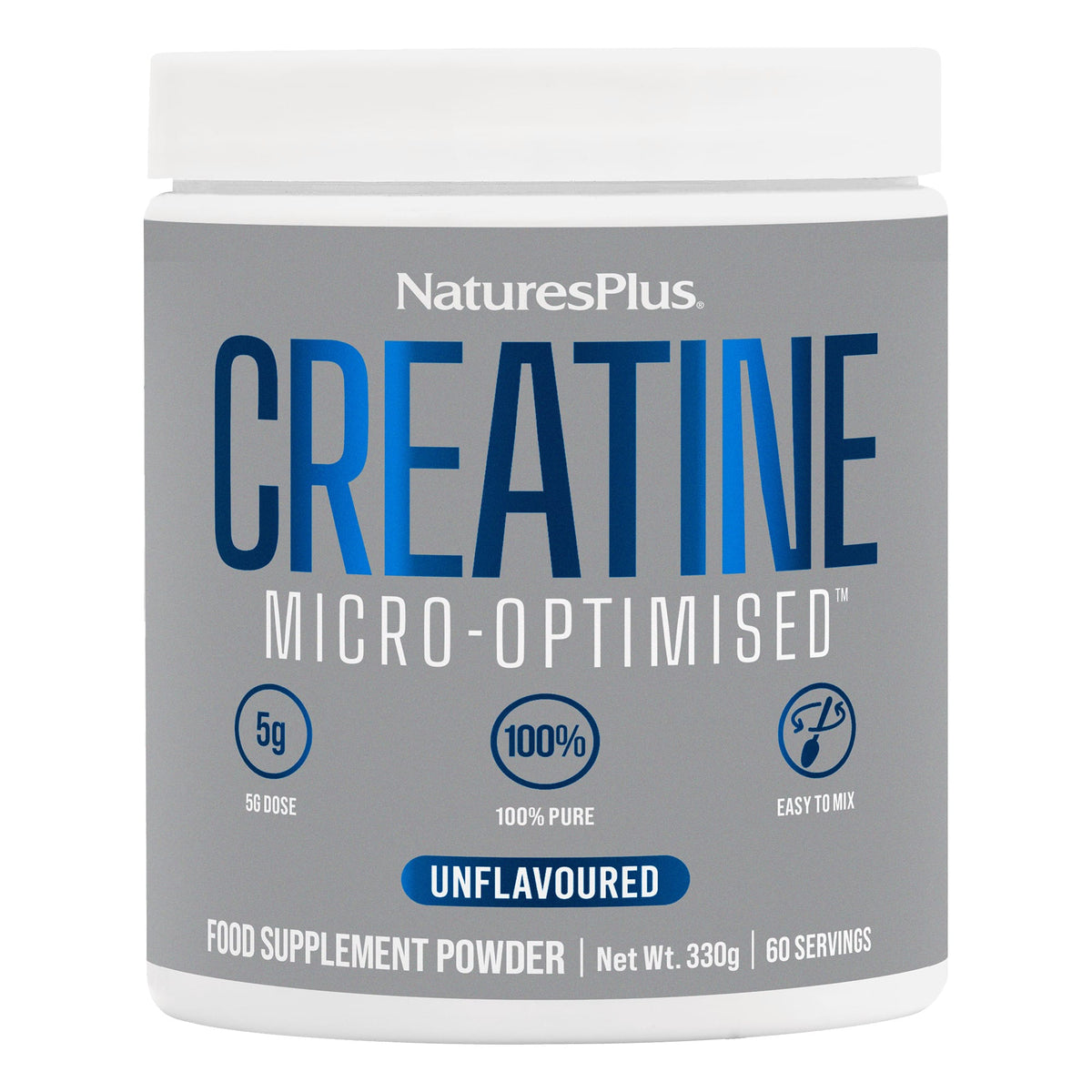 NaturesPlus Creatine Micro-Optimised supplement container on a white background