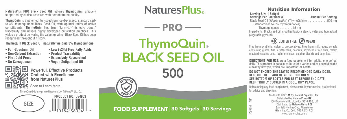 Natures Plus PRO ThymoQuin Black Seed Oil 30 Caps