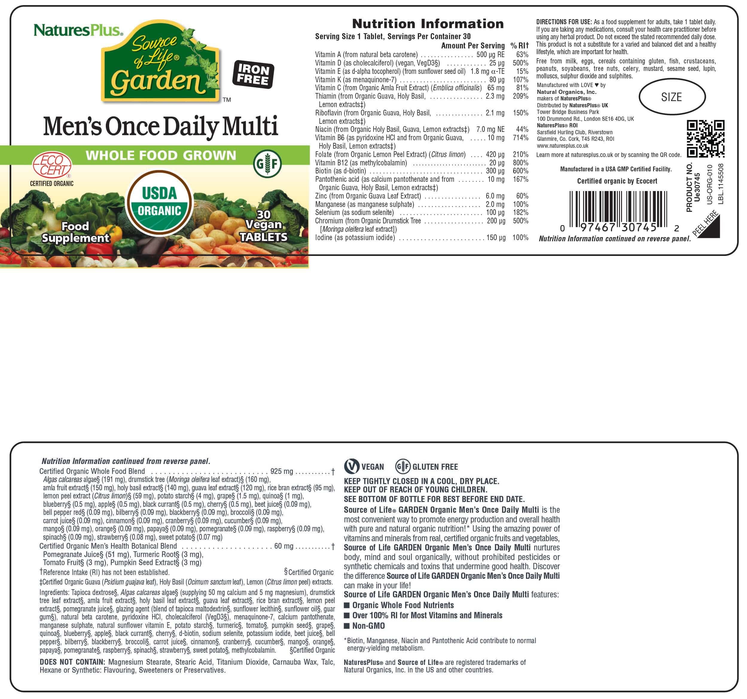Natures Plus Source Of Life Garden Men's Once Daily Multi 30 Tabs