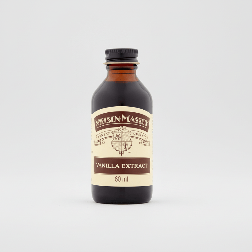 Neilsen-Massey vanilla extract bottle on a white background
