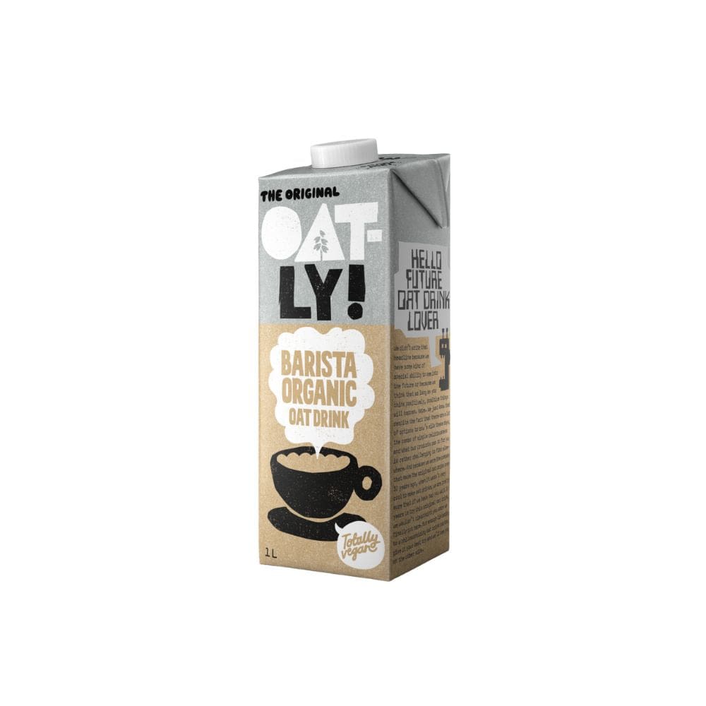 Oatly Barista Organic Oat Drink carton on a white background