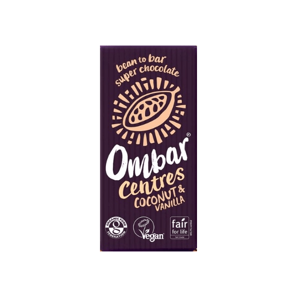 Ombar Organic Vegan Coconut & Vanilla Centres Raw Chocolate Bar