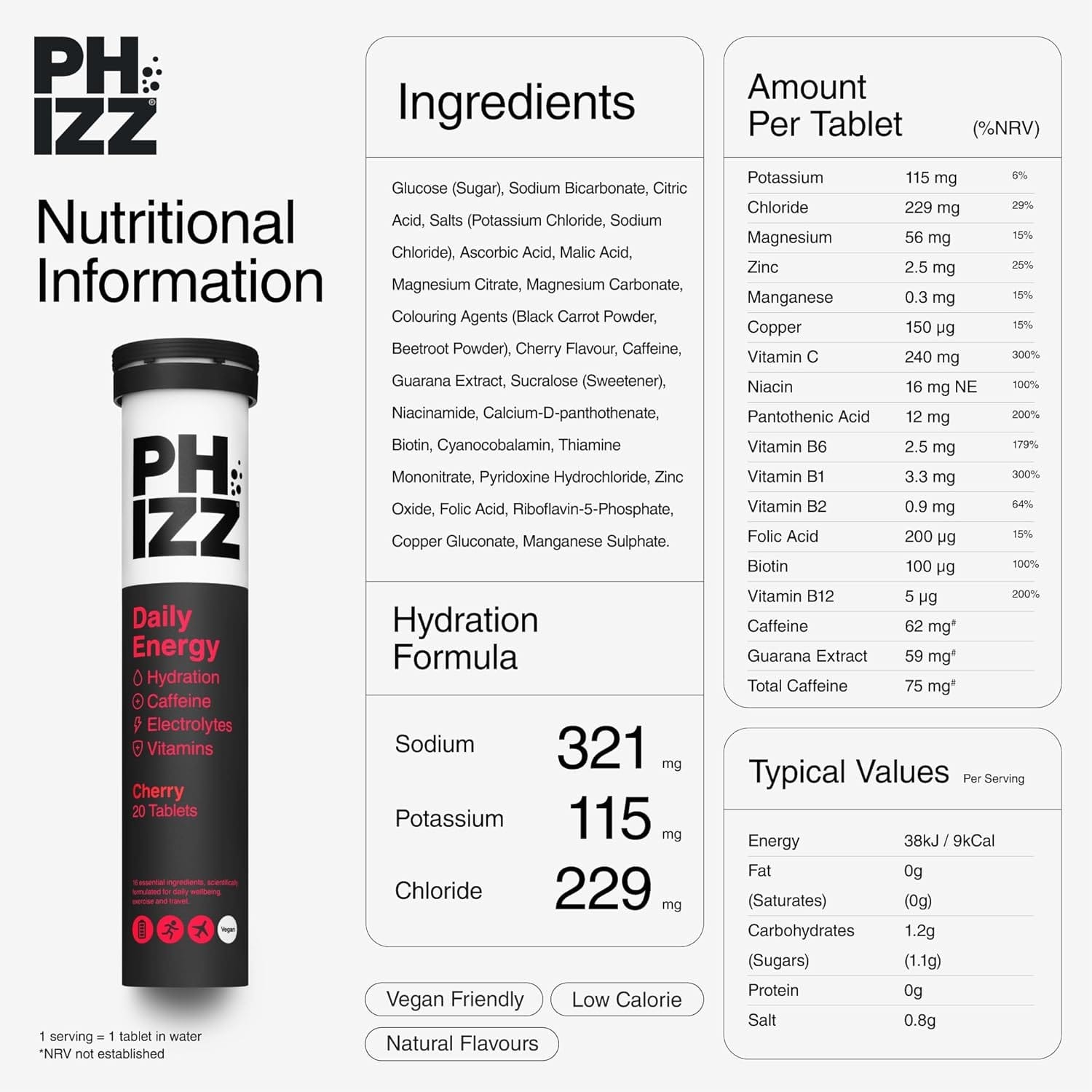 PHIZZ Cherry Caffeine Boost 20 Tabs