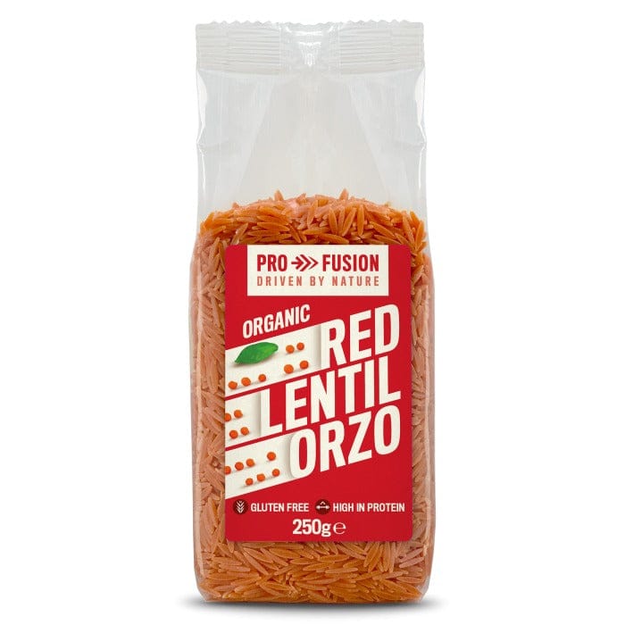 Pack of Pro Fusion Organic Red Lentil Orzo on a white background