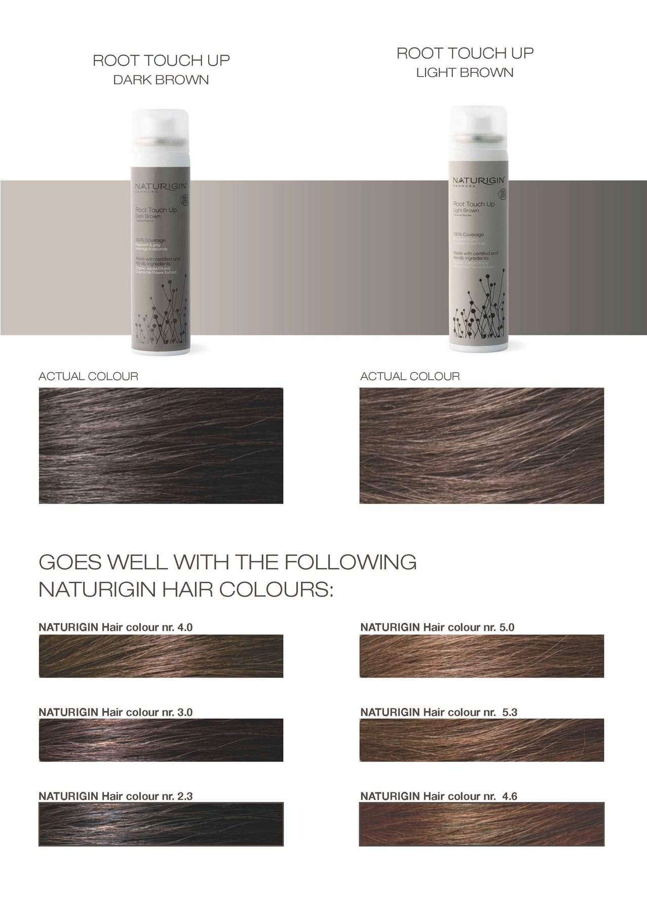 Hair color touch-up product with color swatches and matching hair color options on a white background.