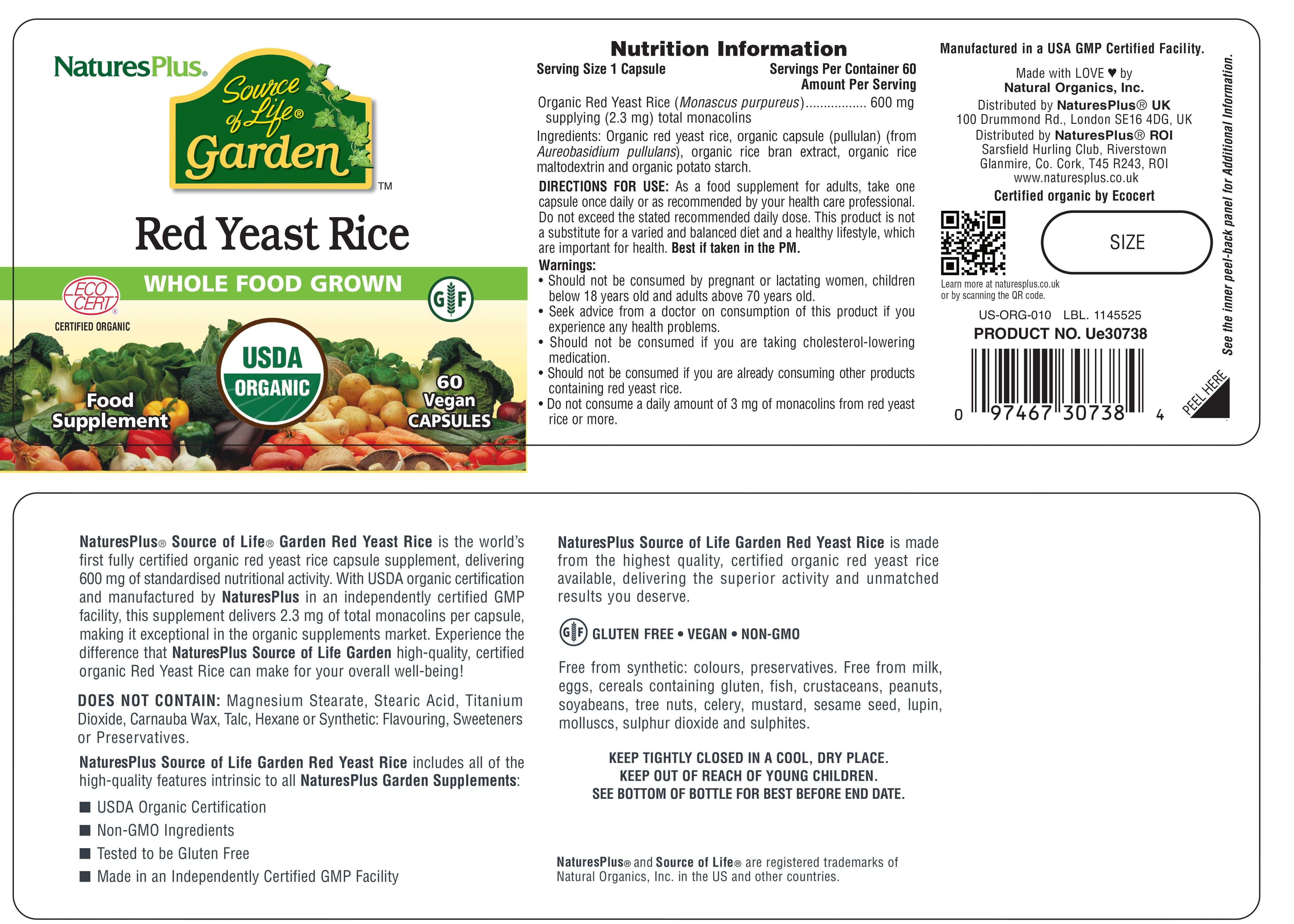 Natures Plus Source Of Life Garden Red Yeast Rice 60 Caps
