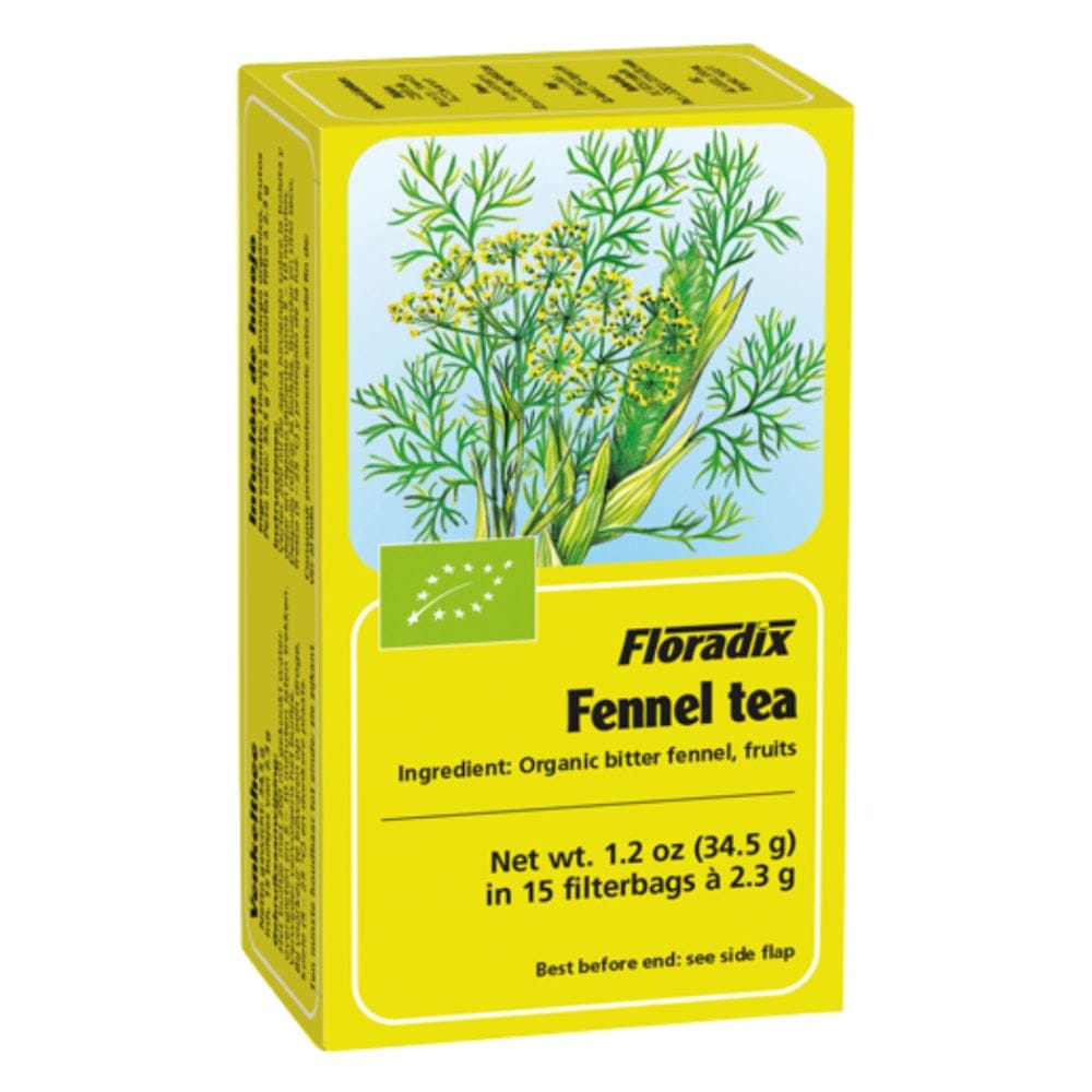 Box of Floradix Fennel tea with fennel plant illustration on a white background
