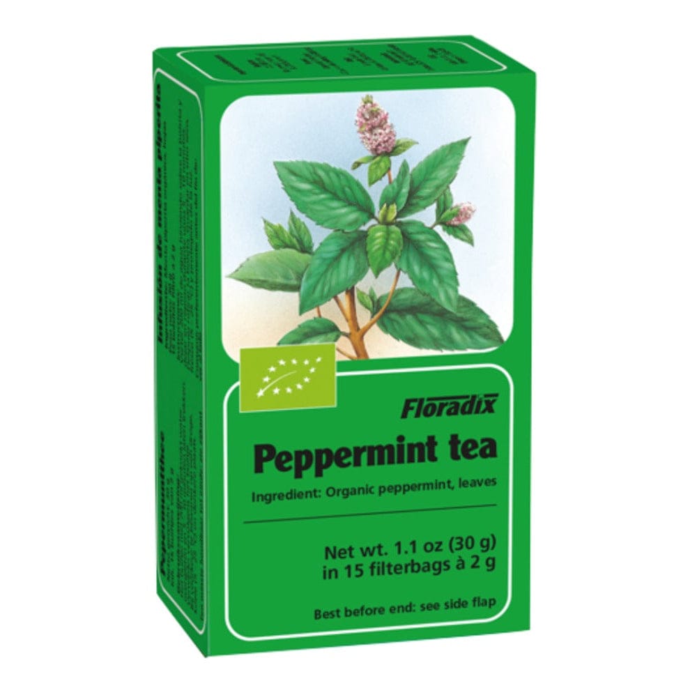Box of Floradix peppermint tea on a white background