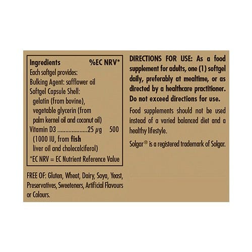 Solgar Vitamin D3 1000 IU (25 µg) Softgels