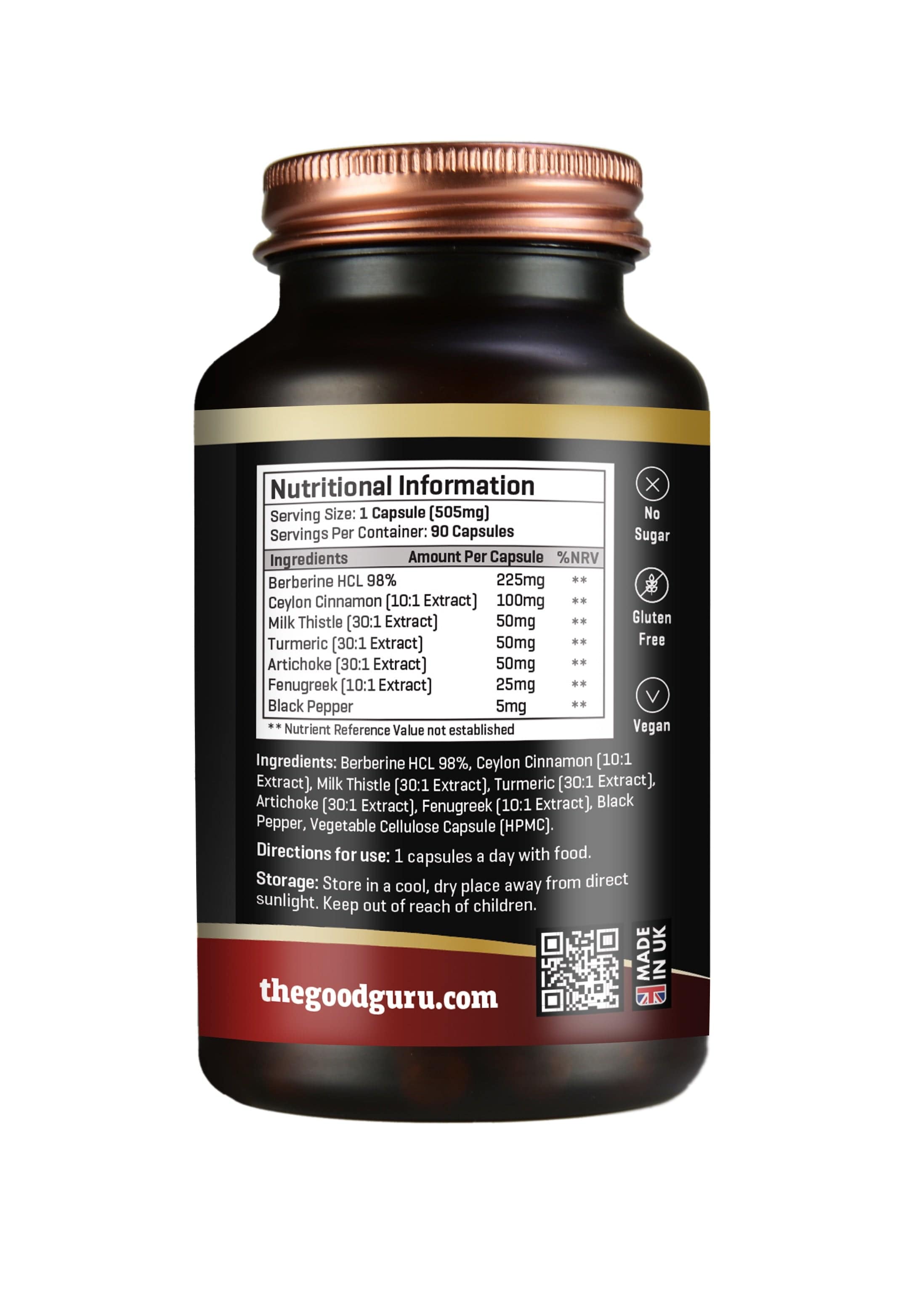 Supplement bottle with nutritional information label on a white background