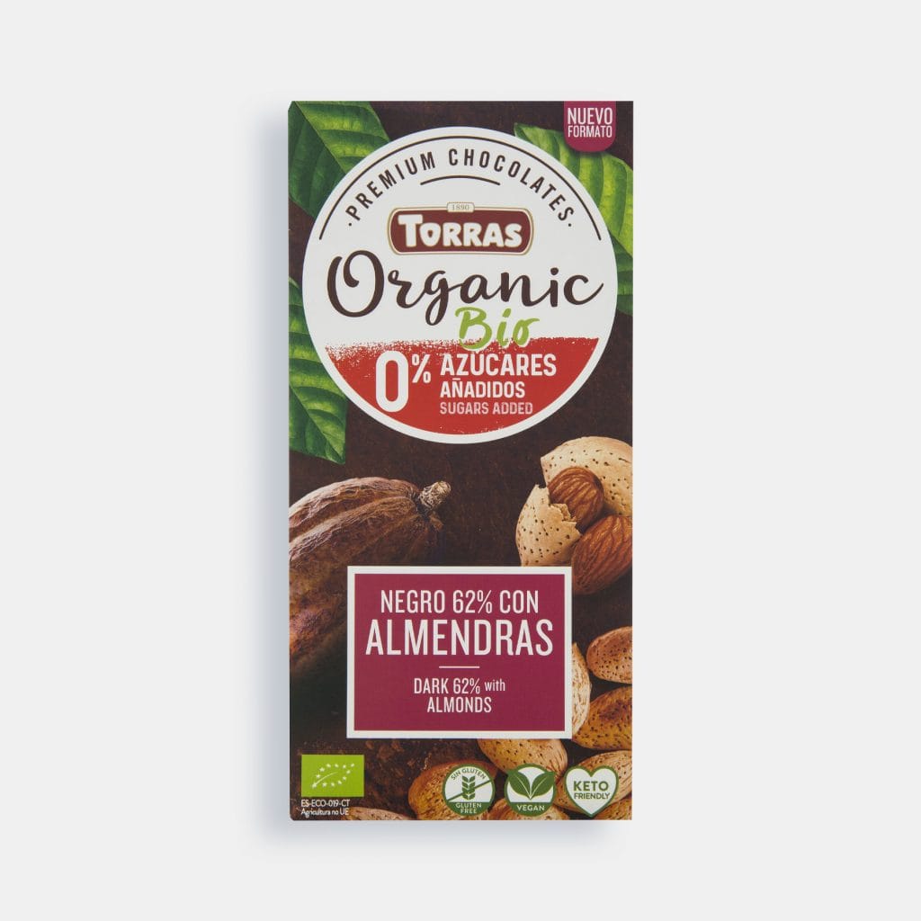 Torras Organic No Added Sugar 62% Chocolate With Almonds 100g