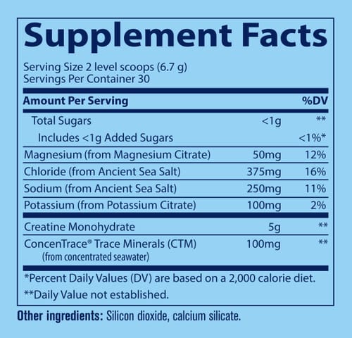 Trace Minerals Creatine + Electrolytes Powder Unflavoured 201g ingredients