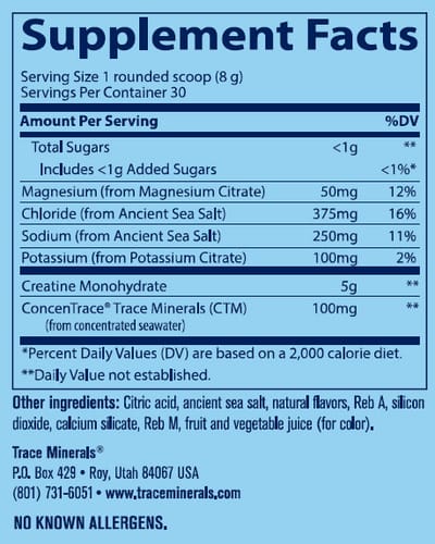 Trace Minerals Creatine + Electrolytes Powder flavoured 240g ingredients