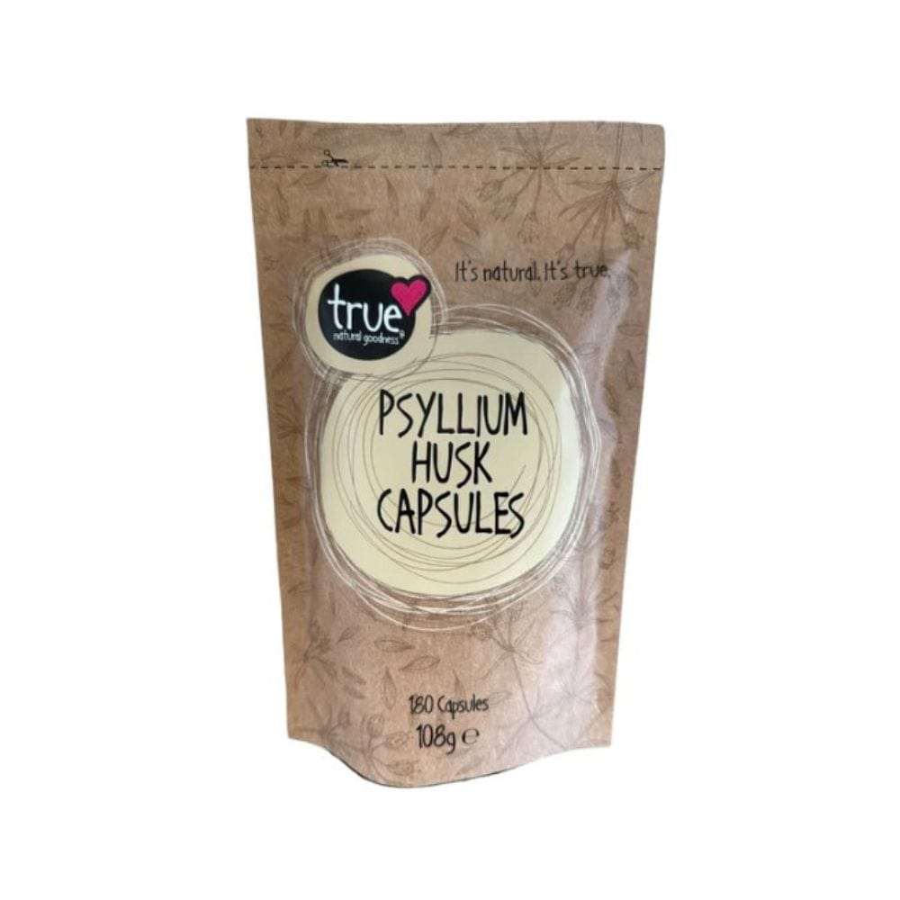 Package of Psyllium Husk Capsules with 'true' brand logo on a white background