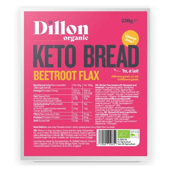 Dillon Organic Beetroot Flax Keto Bread 250g