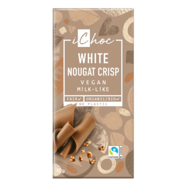 iChoc Organic White Nougat Crisp Vegan Chocolate 80g
