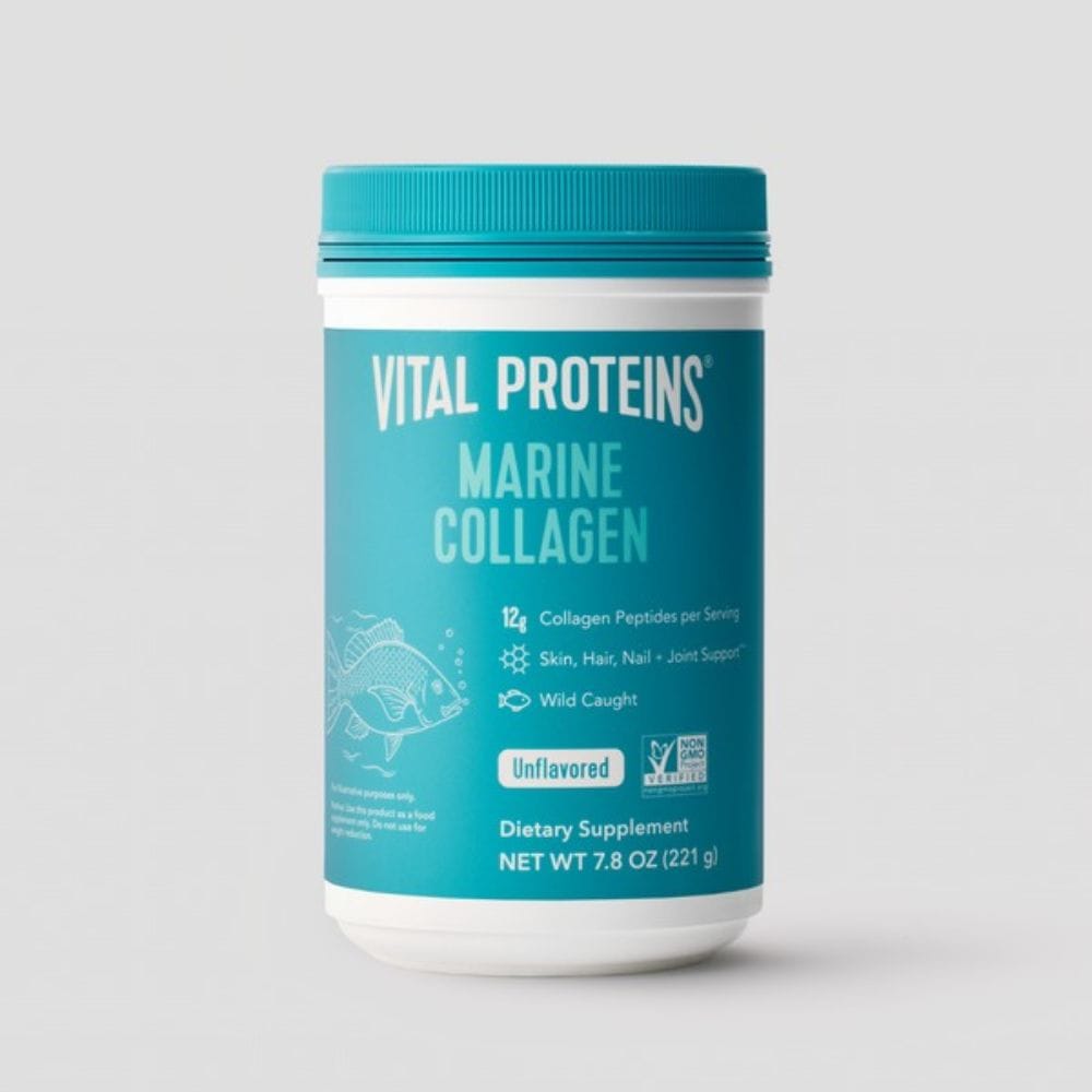 Vital Proteins Marine Collagen supplement container on a light gray background
