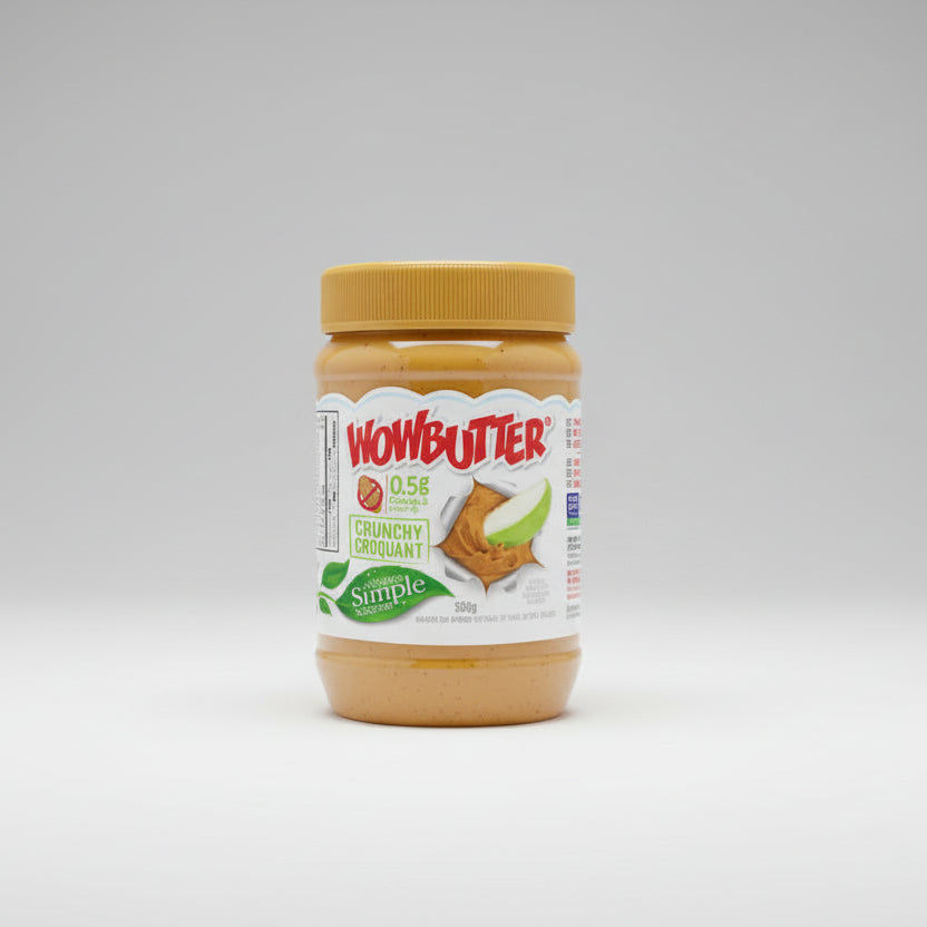 WOWBUTTER Crunchy Nut-Free Spread 500g-WowButter is a Nut-Free complete plant protein spread that is an alternative to peanut butter making it perfect for school lunch boxes. Vegan & Gluten-Free.