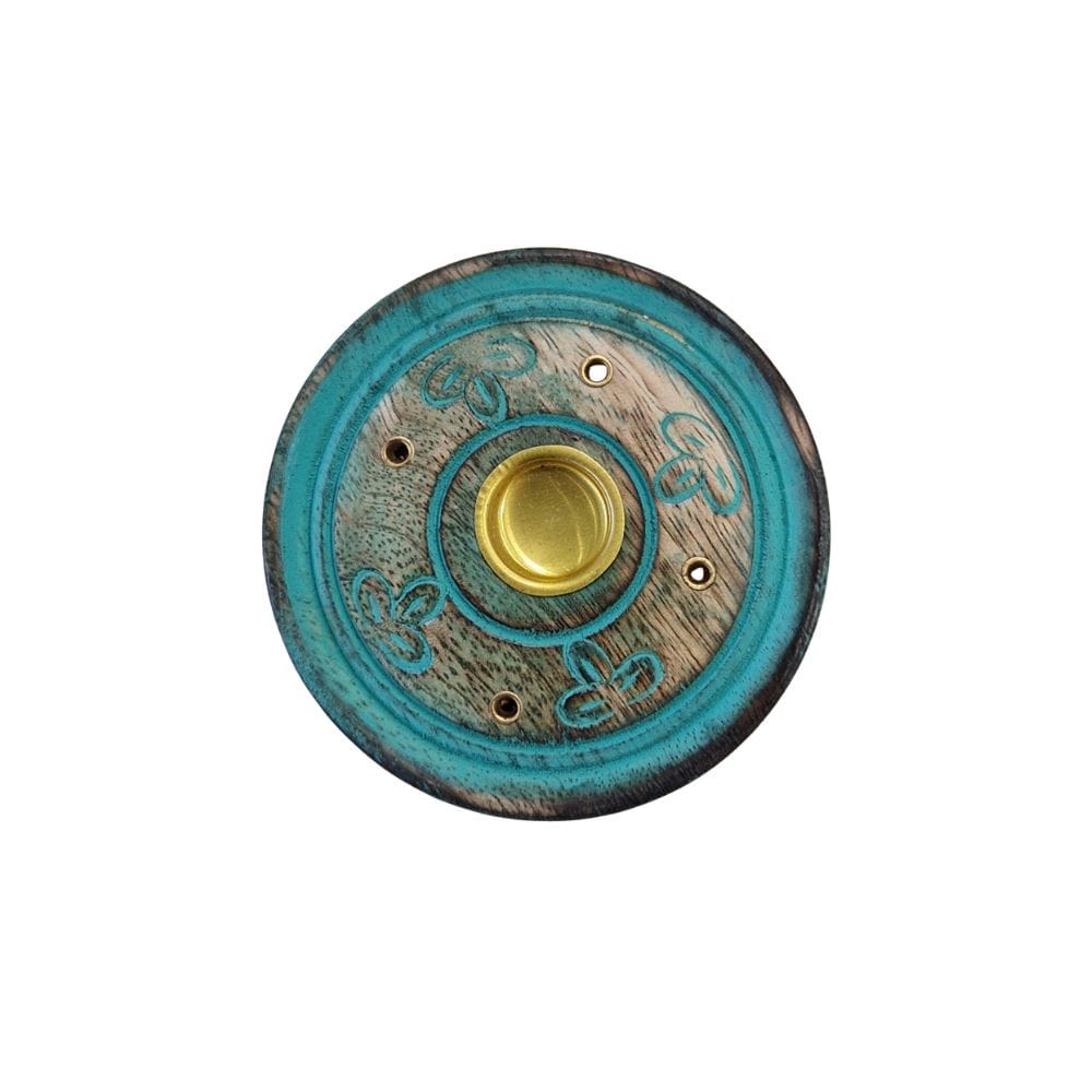 Wooden Round Incense Ash Catcher Green