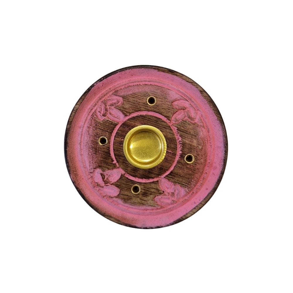 Wooden Round Incense Ash Catcher Pink