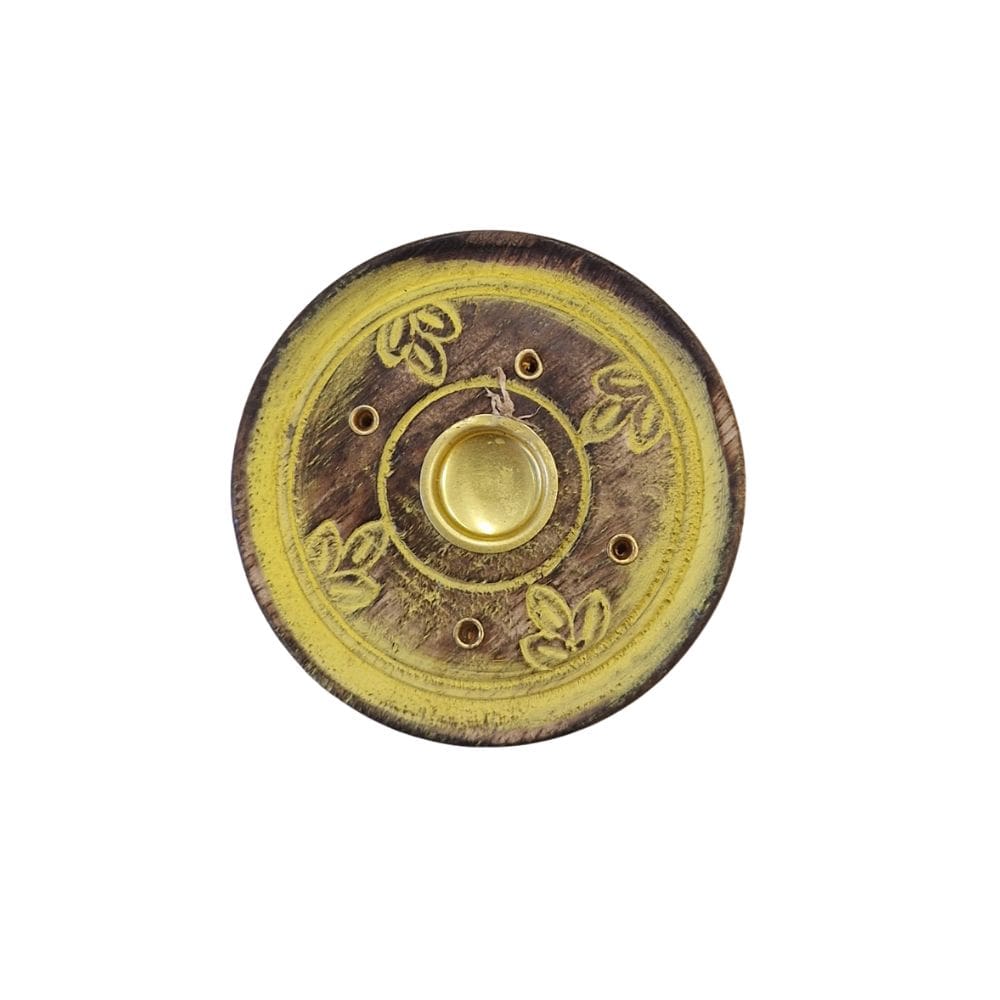 Wooden Round Incense Ash Catcher Yellow