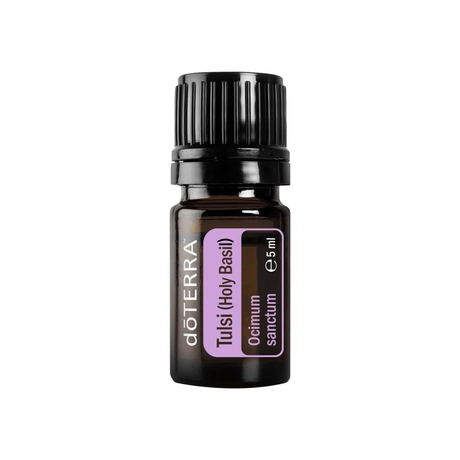 doTERRA Tulsi essential oil bottle on a white background