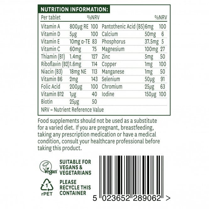 Natures Aid Multi-Vitamins & Minerals (Without Iron) 60 Tabs