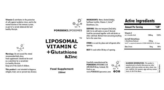 Porebski Liposomal Vitamin C, Glutathione & Zinc 250ml