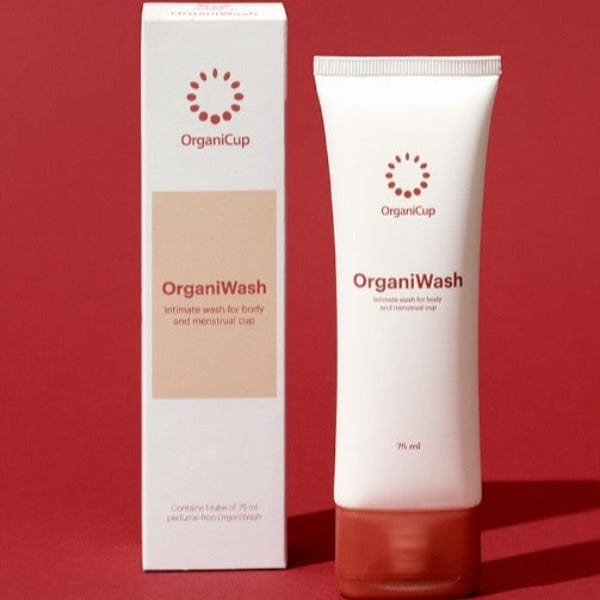 OrganiCup Wash 75ml for menstrual cups and body.