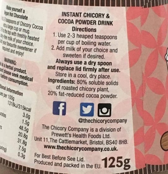 The Chicory Company Chicory Cocoa Drink 125g