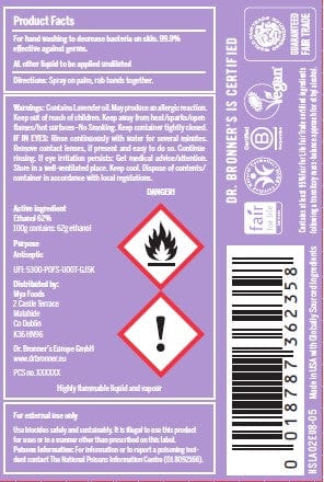 Dr Bronner's Organic Hand Hygiene Spray Lavender 59ml