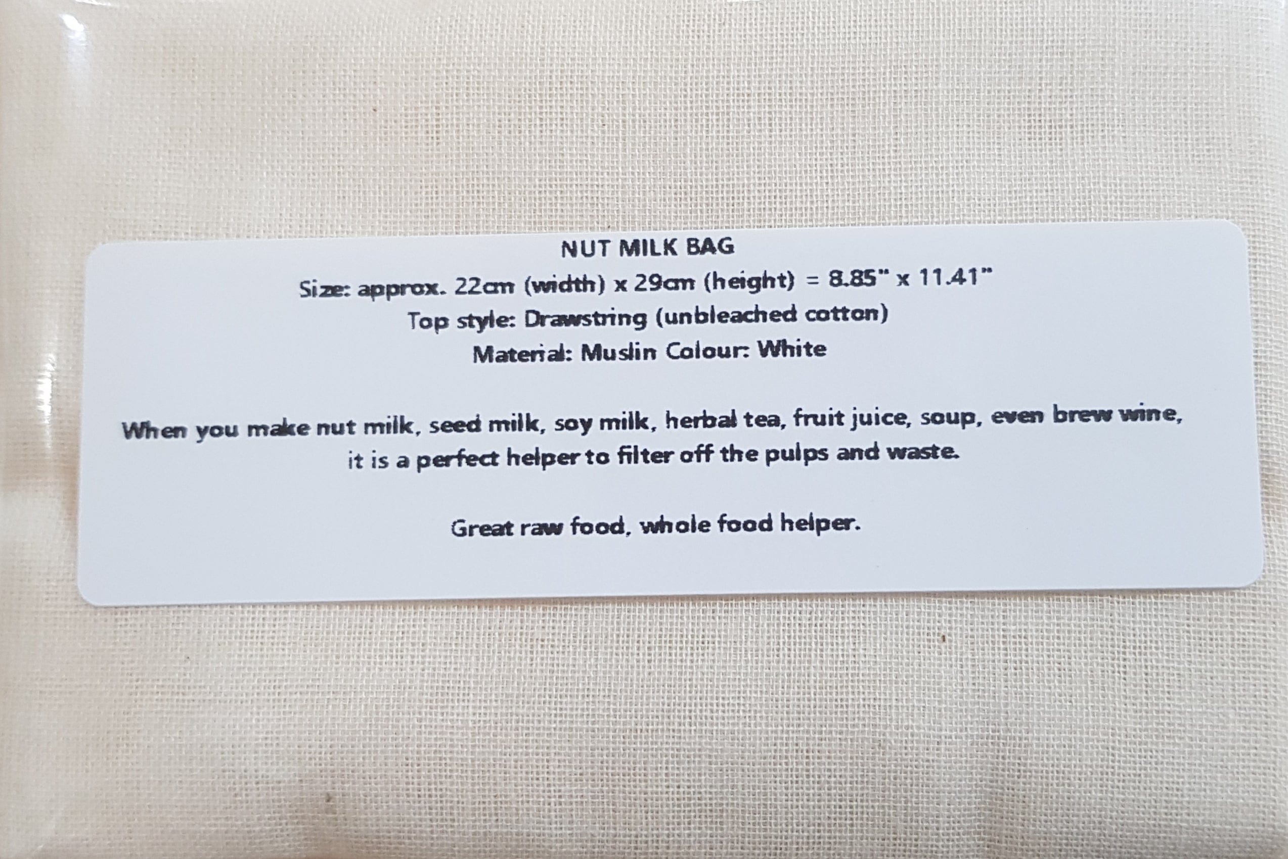 Fine Muslin unbleached Cotton Nut Milk Bag