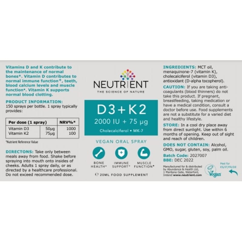 Neutrient™ D3 + K2 Oral Spray 20ml