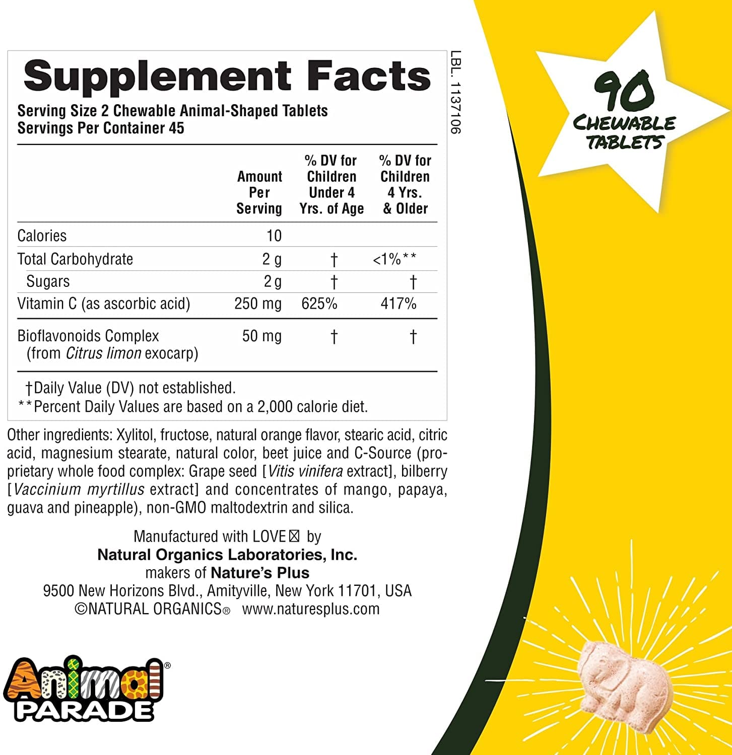 Natures Plus Animal Parade Vitamin C 90 Tabs