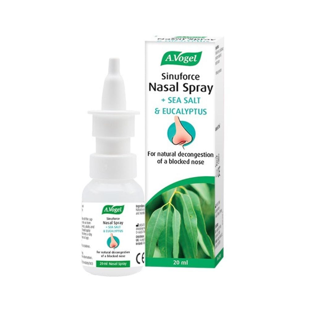 A Vogel Sinusforce Nasal Spray bottle and packaging on a white background