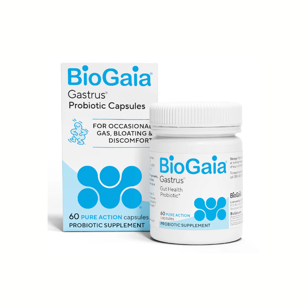 BioGaia Gastrus Probiotic Capsules packaging on a white background