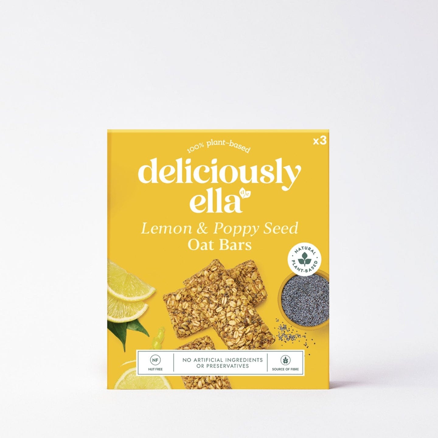 Deliciously Ella Lemon & Poppy Seed Oat Bars x 3