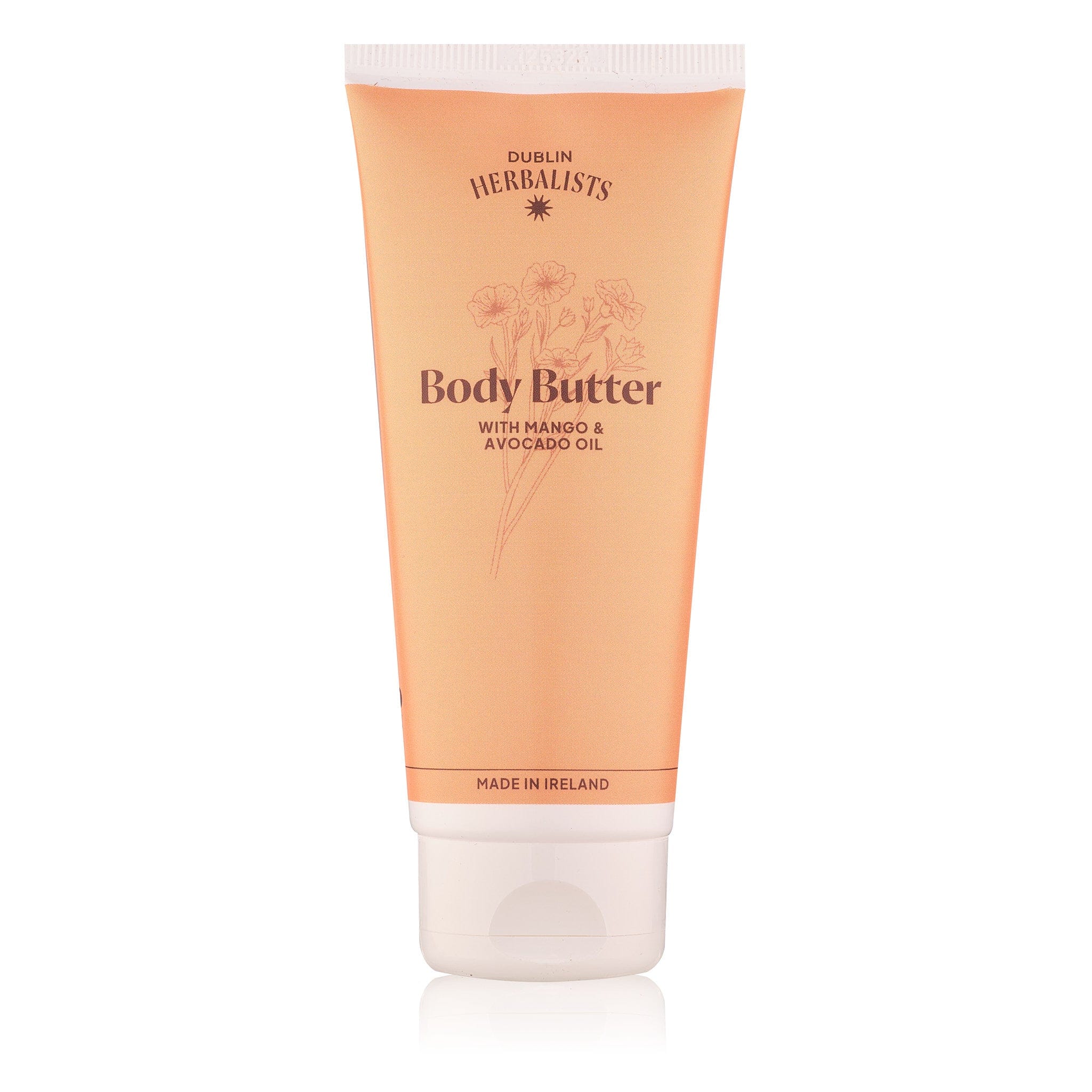 Tube of Dublin Herbalists mango body butter on a white background
