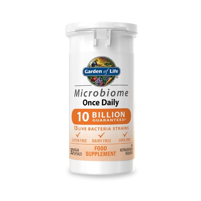 Garden of Life Microbiome Once Daily supplement container on a white background