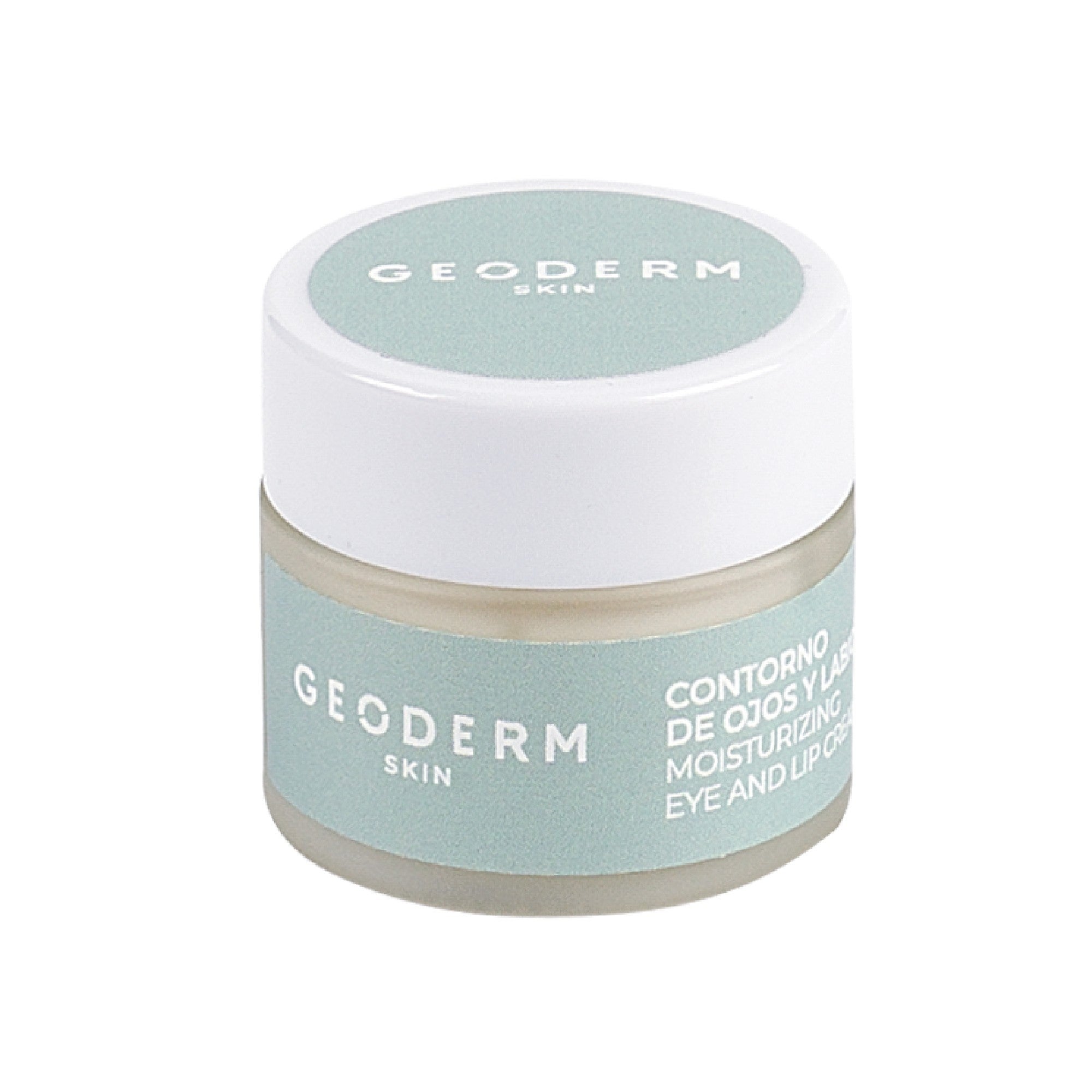 Geoderm skin cream jar with light blue label on a white background