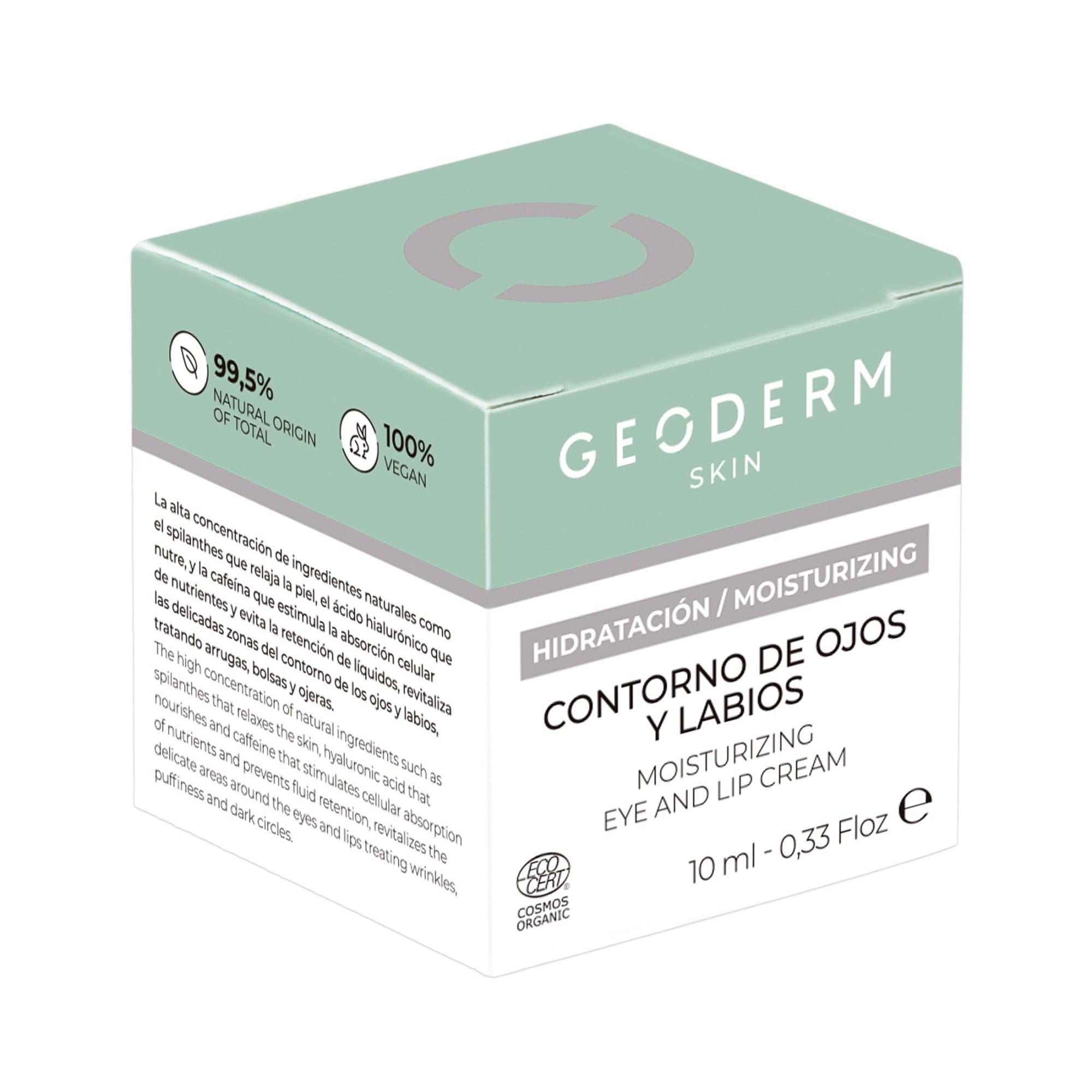 Geoderm moisturizing eye and lip cream packaging on a white background
