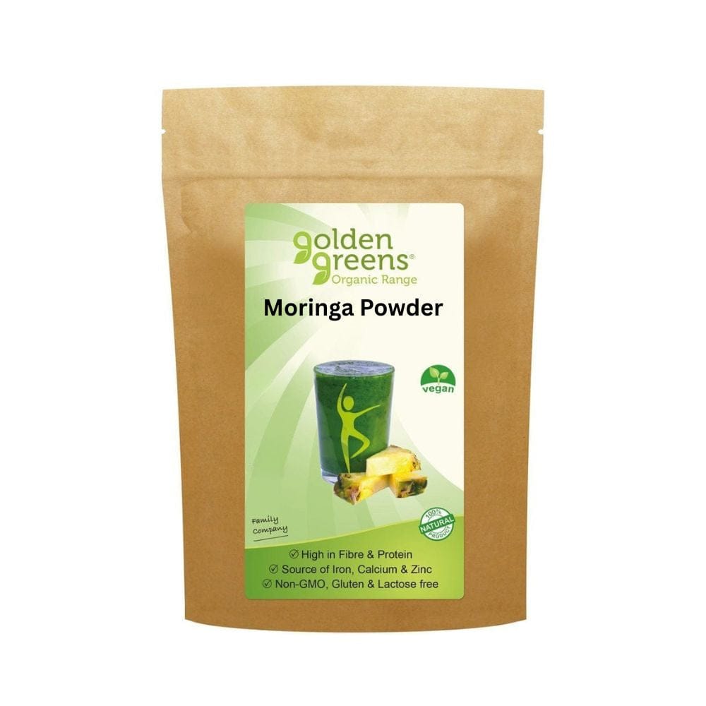 Bag of Golden Greens Moringa Powder on a white background