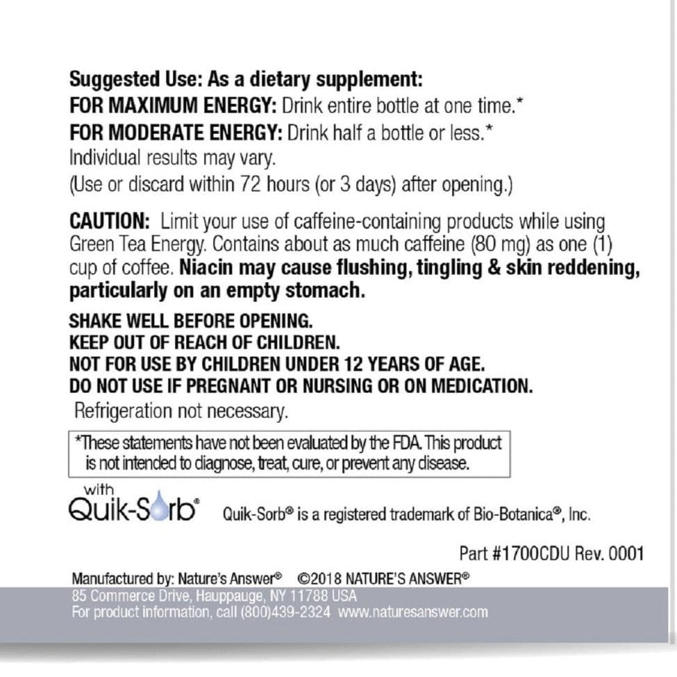 Nature's Answer Green Tea Energy 60ml Down to Earth Healthfood Store