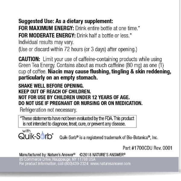 Nature's Answer Green Tea Energy 60ml Down to Earth Healthfood Store