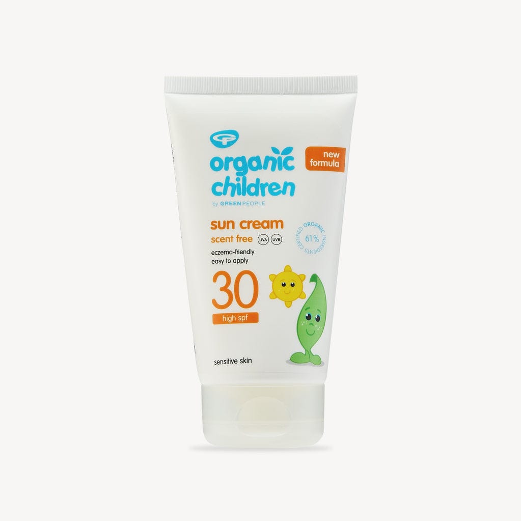 Organic Children sun cream tube on a white background